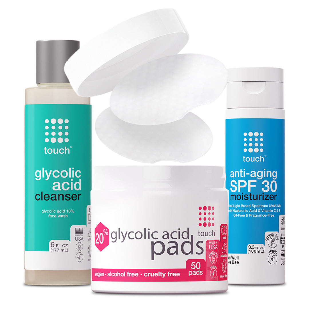 Anti-Aging Bundle - Glycolic Acid Pads, Face Wash, SPF30